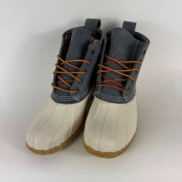 L.L. Bean Ankle Duck Boots Women's 9 Ivory Gray Leather Lace Up Round Toe Casual - Picture 4 of 10